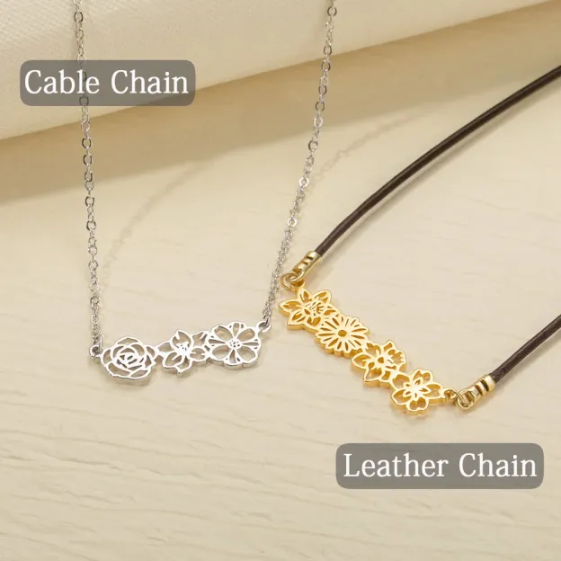 Personalized Mother's Day Dainty Adjustable Birth Flowers Family Jewelry | GC048