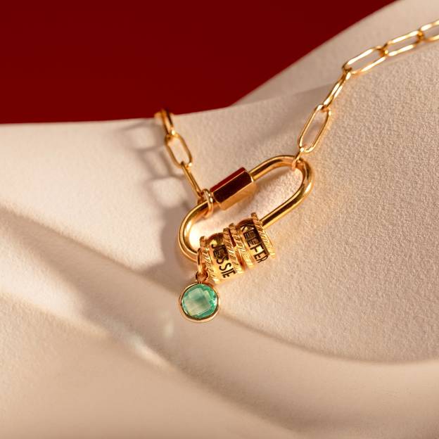 Personalized Carabiner Name Charm Necklace with Birthstone | GC050