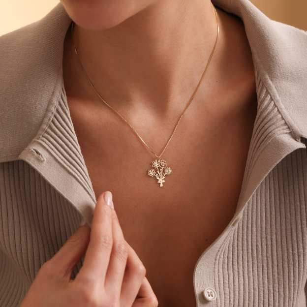 Personalized Family Birth Flower Bouquet Necklace | GC049