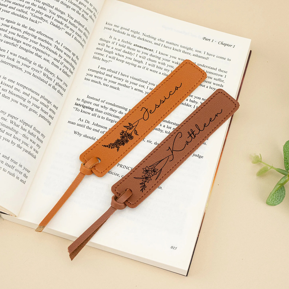 Personalized Birth Month Flower Leather Bookmark | GC020