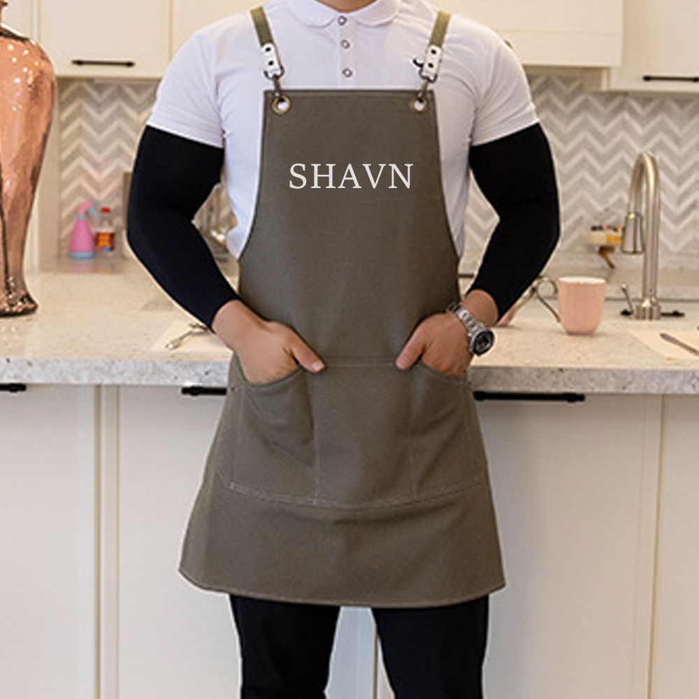 Personalized Embroidery Canvas Apron with Pockets for Unisex Adult | GC037