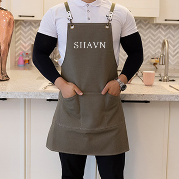 Personalized Embroidery Canvas Apron with Pockets for Unisex Adult | GC037