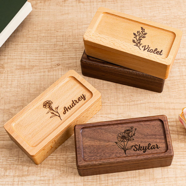 Personalized Birth Flower Wood Jewelry Gift Box | GC041
