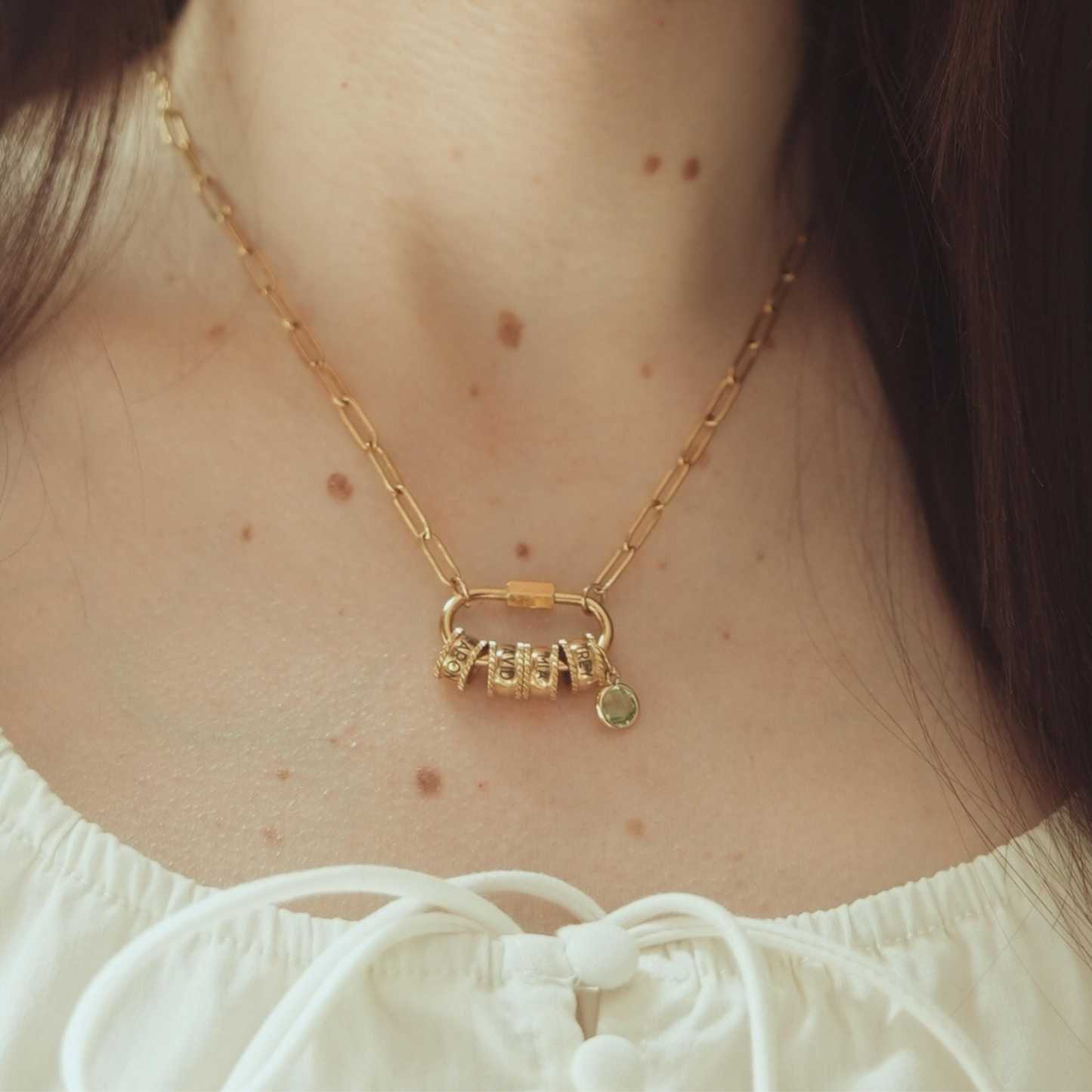 Personalized Carabiner Name Charm Necklace with Birthstone | GC050