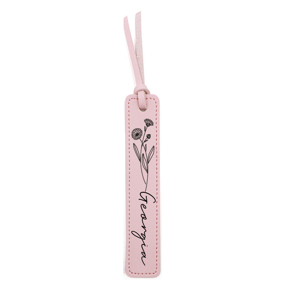 Personalized Birth Month Flower Leather Bookmark | GC020