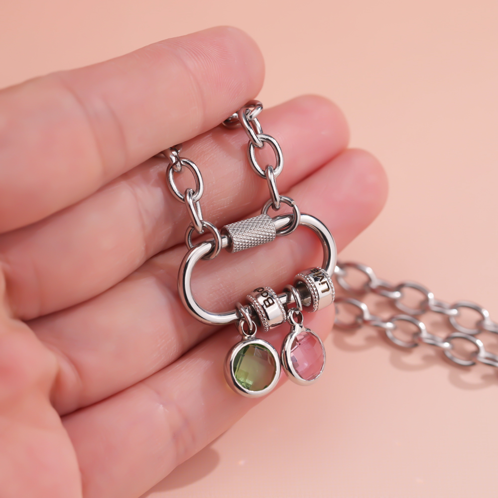 Personalized Carabiner Name Charm Necklace with Birthstone | GC050