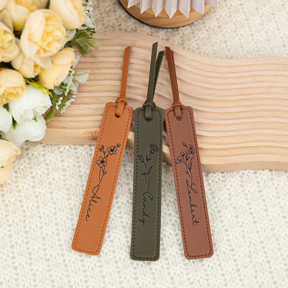 Personalized Birth Month Flower Leather Bookmark | GC020