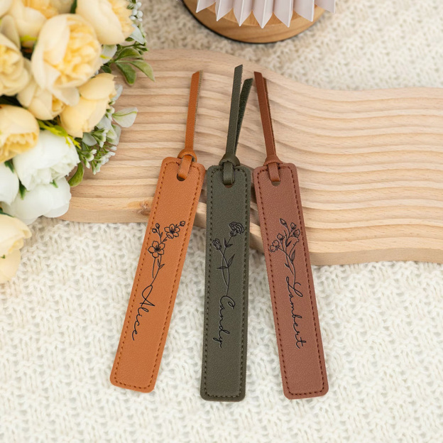Personalized Birth Month Flower Leather Bookmark | GC020