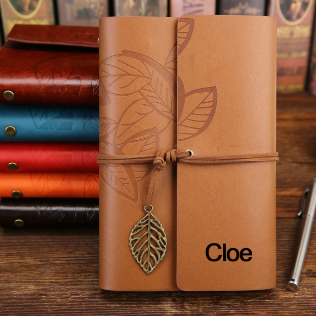 Personalized Name Leather Floral Notebook | GC004