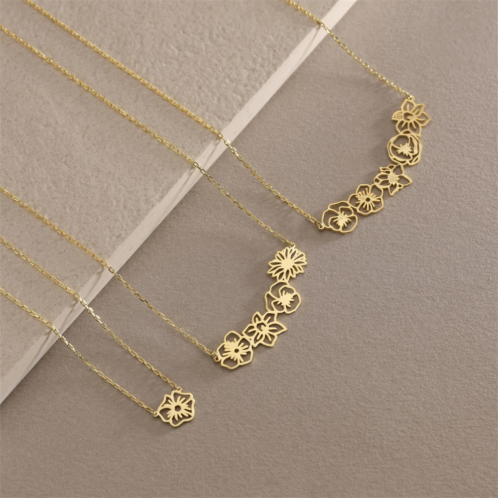 Personalized Mother's Day Dainty Adjustable Birth Flowers Family Jewelry | GC048