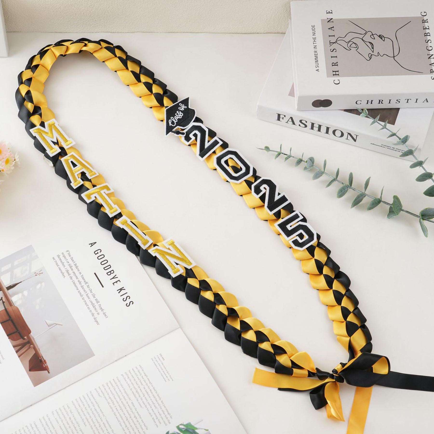 Personalized Name Braided Satin Ribbon Graduation Lei | KKSchool10