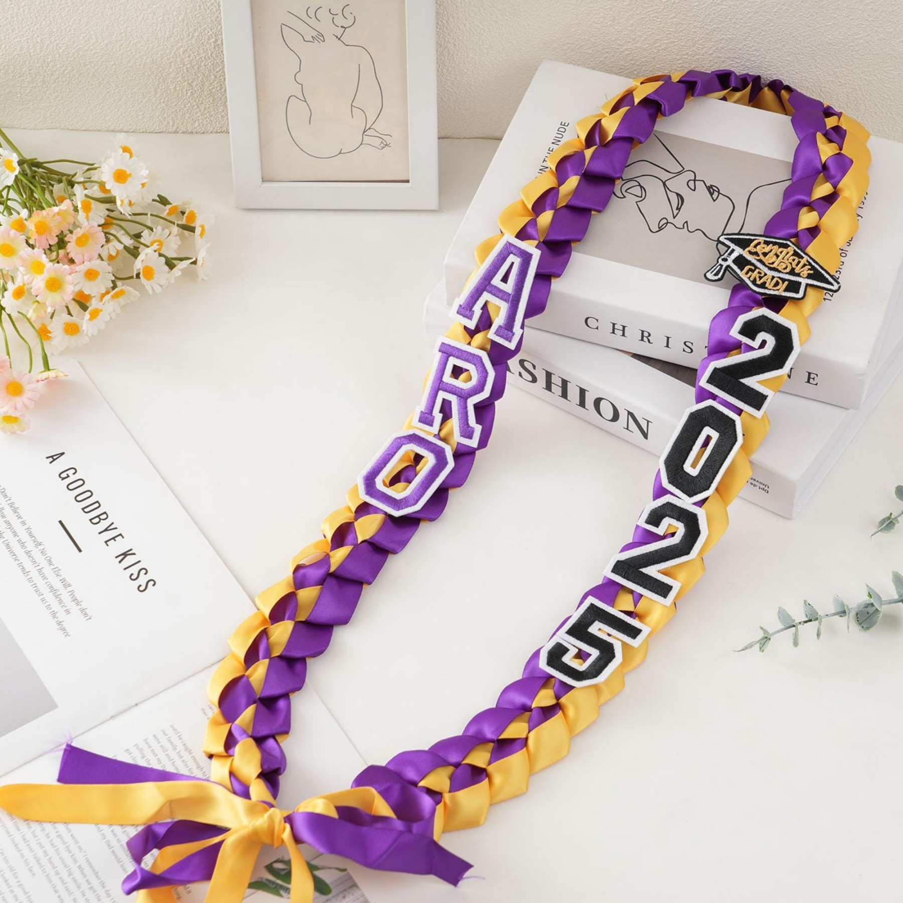 Personalized Name Braided Satin Ribbon Graduation Lei | KKSchool10