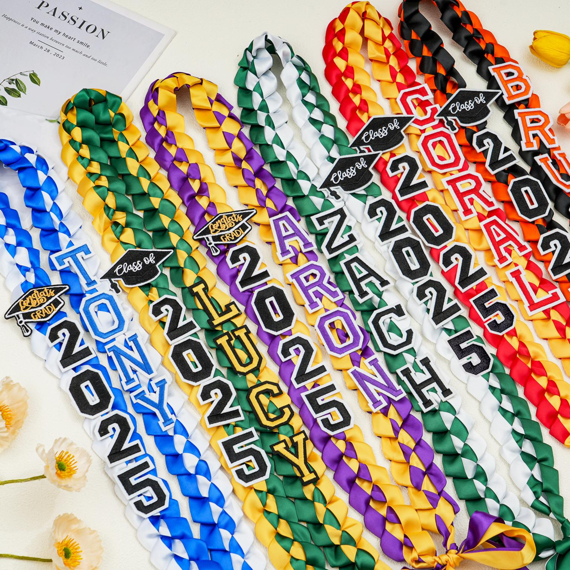 Personalized Name Braided Satin Ribbon Graduation Lei | KKSchool10