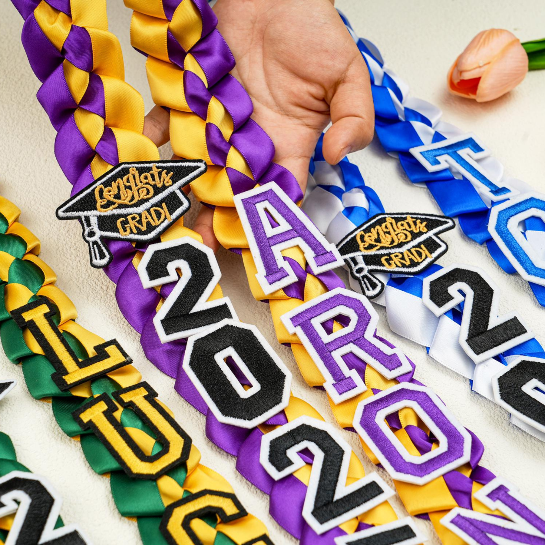 Personalized Name Braided Satin Ribbon Graduation Lei | KKSchool10