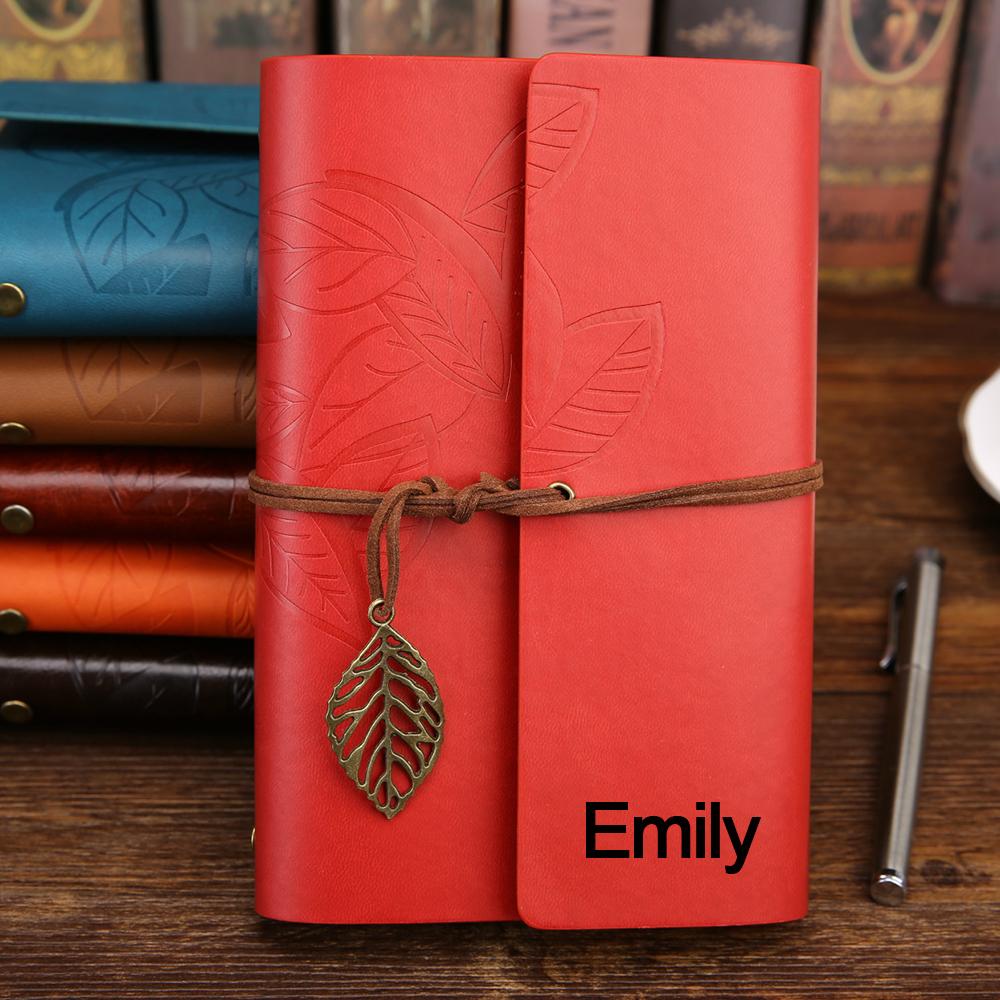 Personalized Name Leather Floral Notebook | GC004