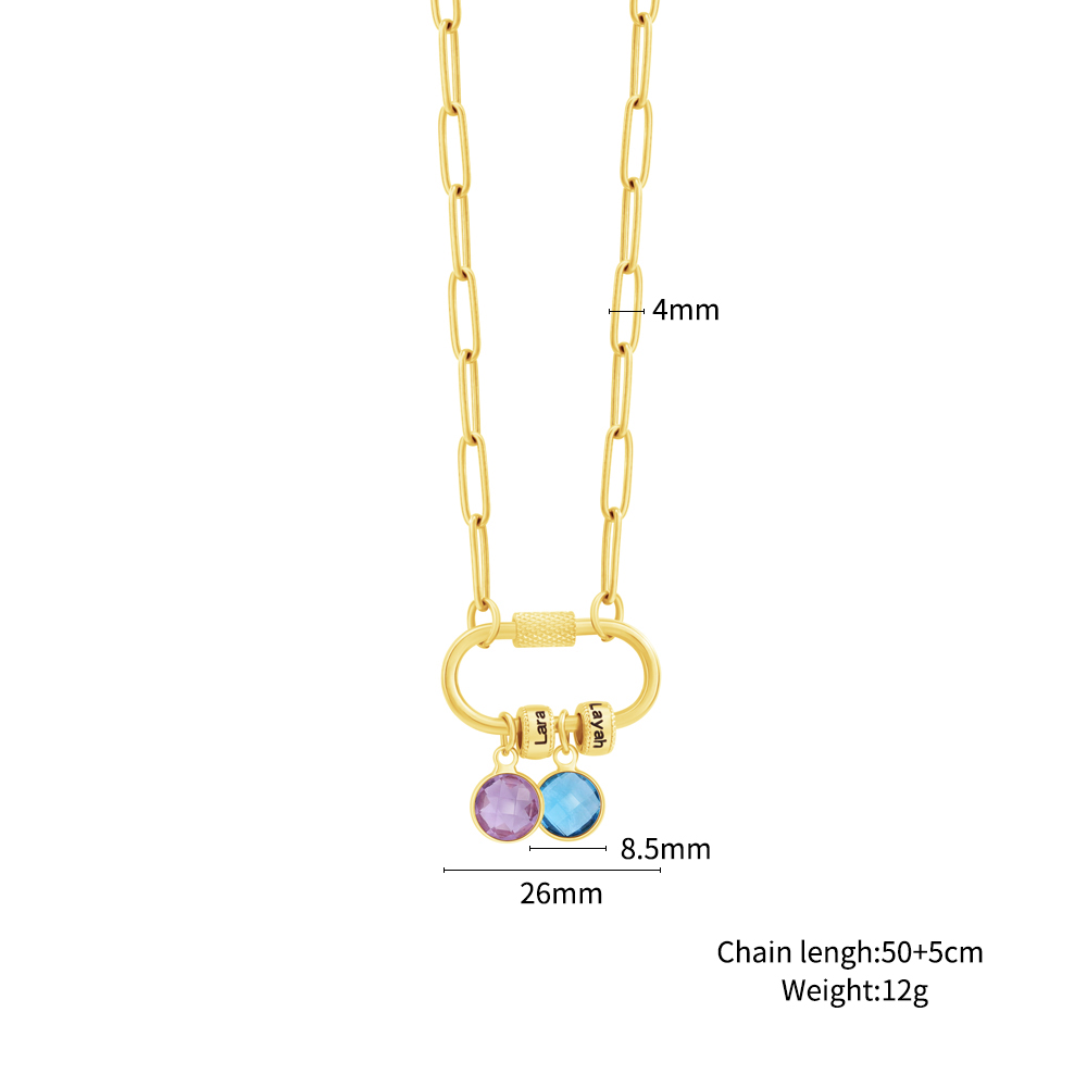 Personalized Carabiner Name Charm Necklace with Birthstone | GC050