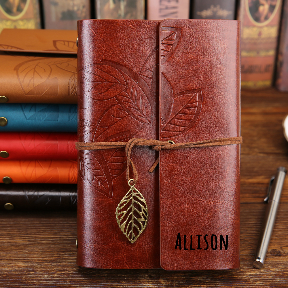 Personalized Name Leather Floral Notebook | GC004