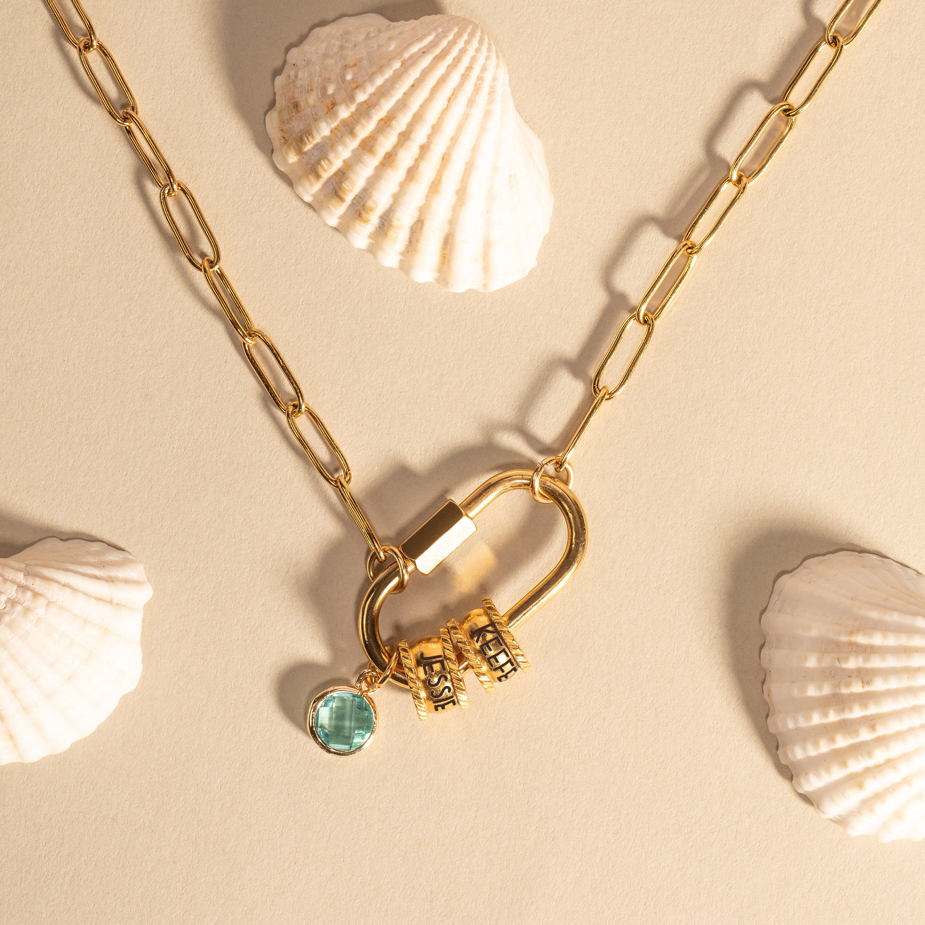 Personalized Carabiner Name Charm Necklace with Birthstone | GC050