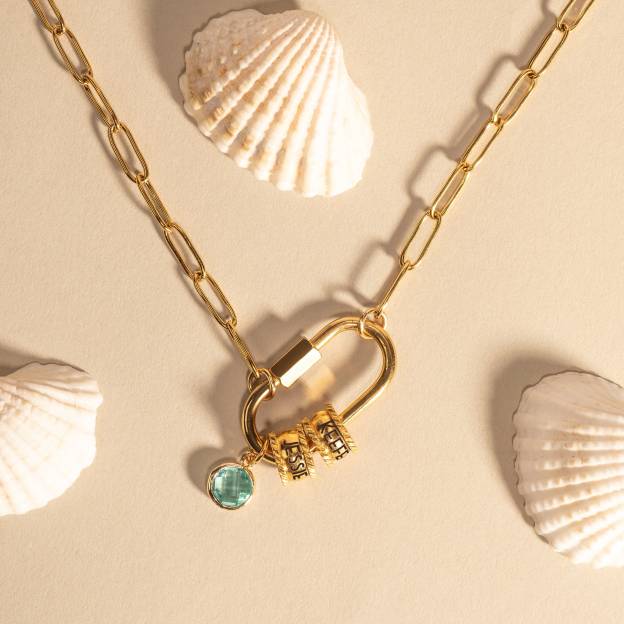 Personalized Carabiner Name Charm Necklace with Birthstone | GC050
