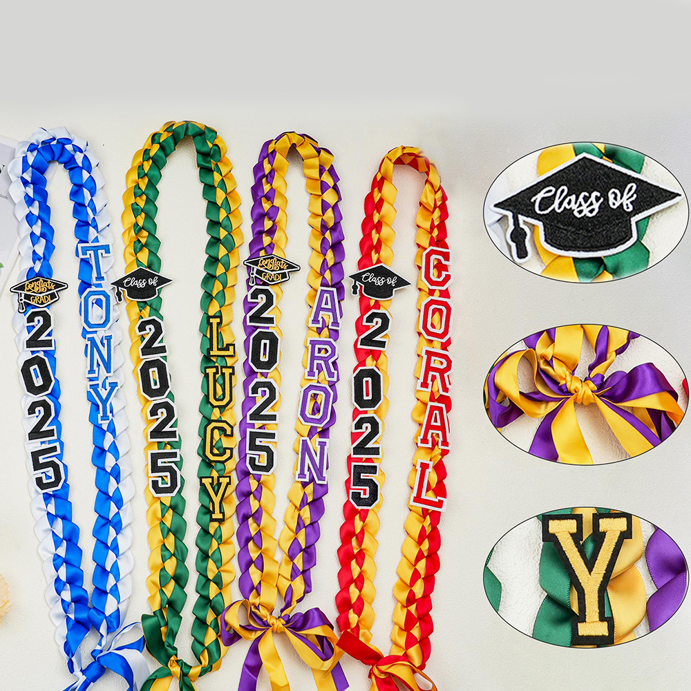 Personalized Name Braided Satin Ribbon Graduation Lei | KKSchool10