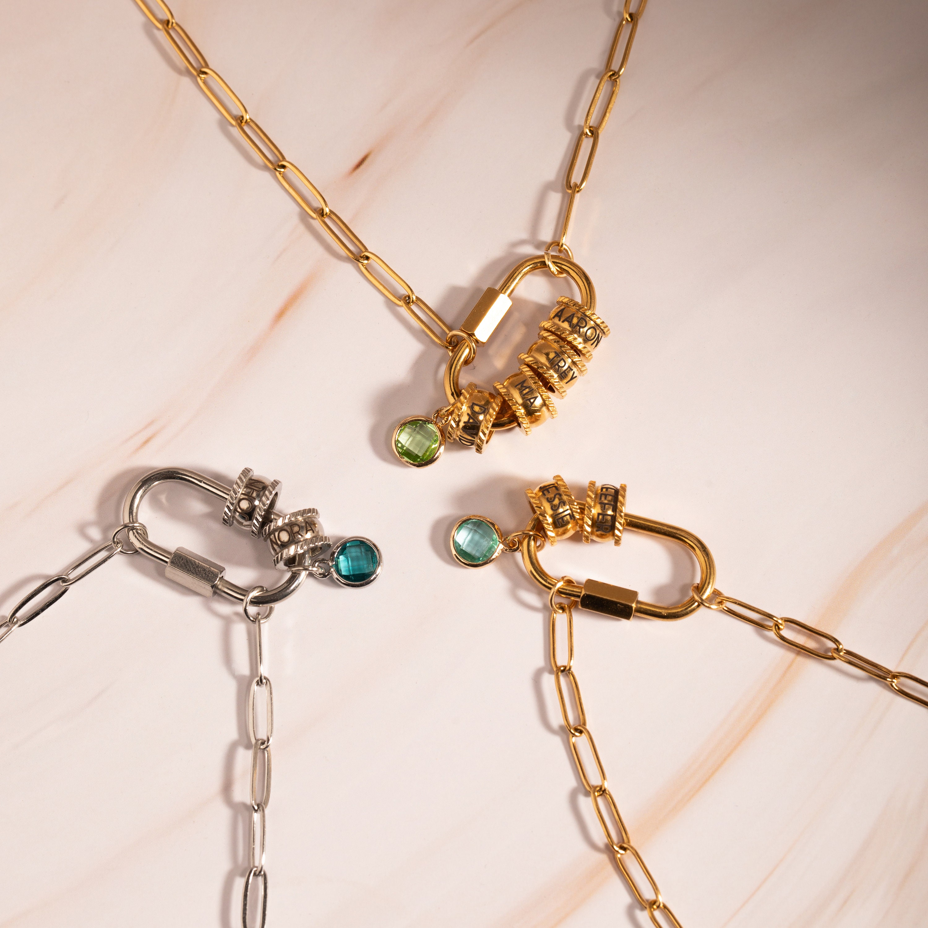 Personalized Carabiner Name Charm Necklace with Birthstone | GC050