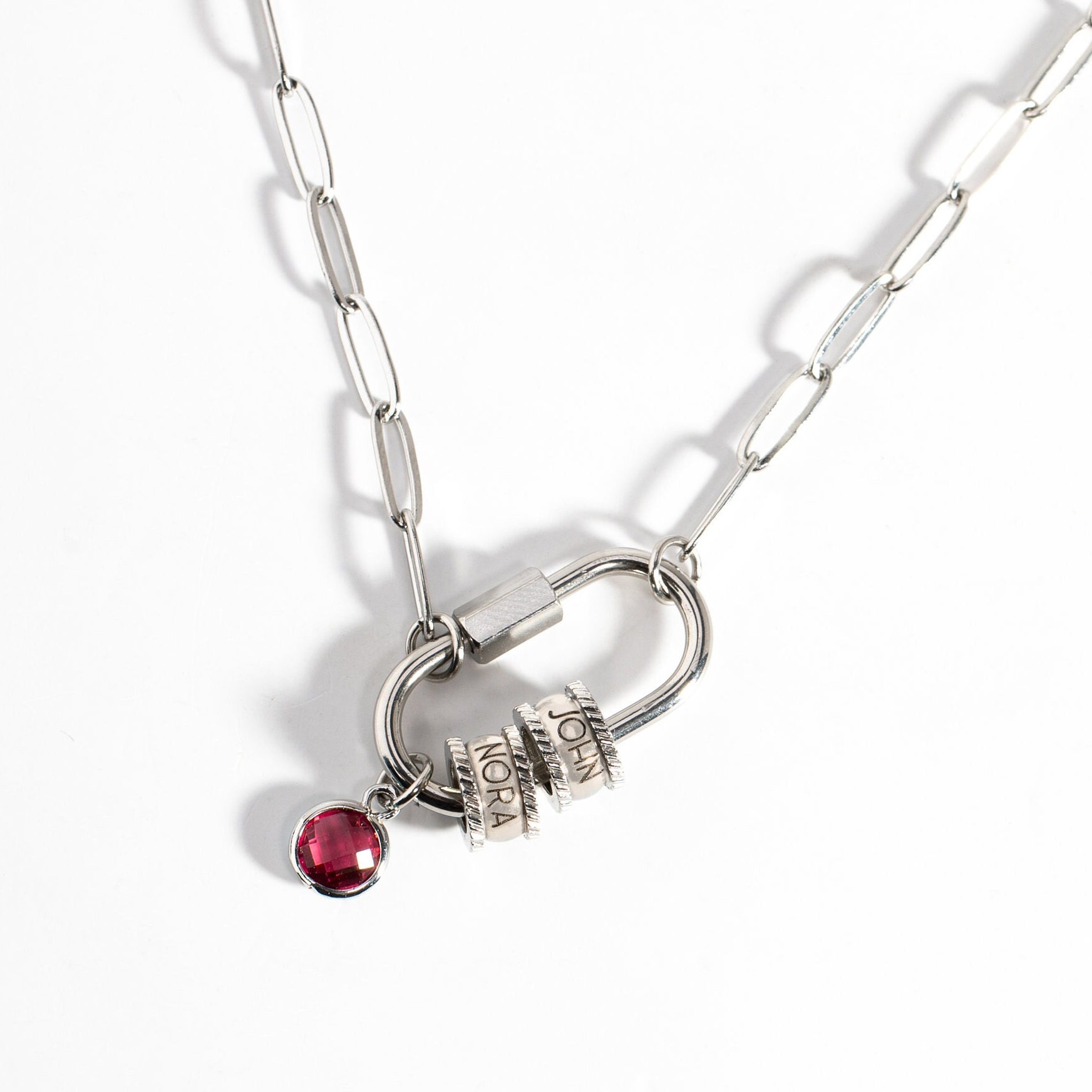 Personalized Carabiner Name Charm Necklace with Birthstone | GC050