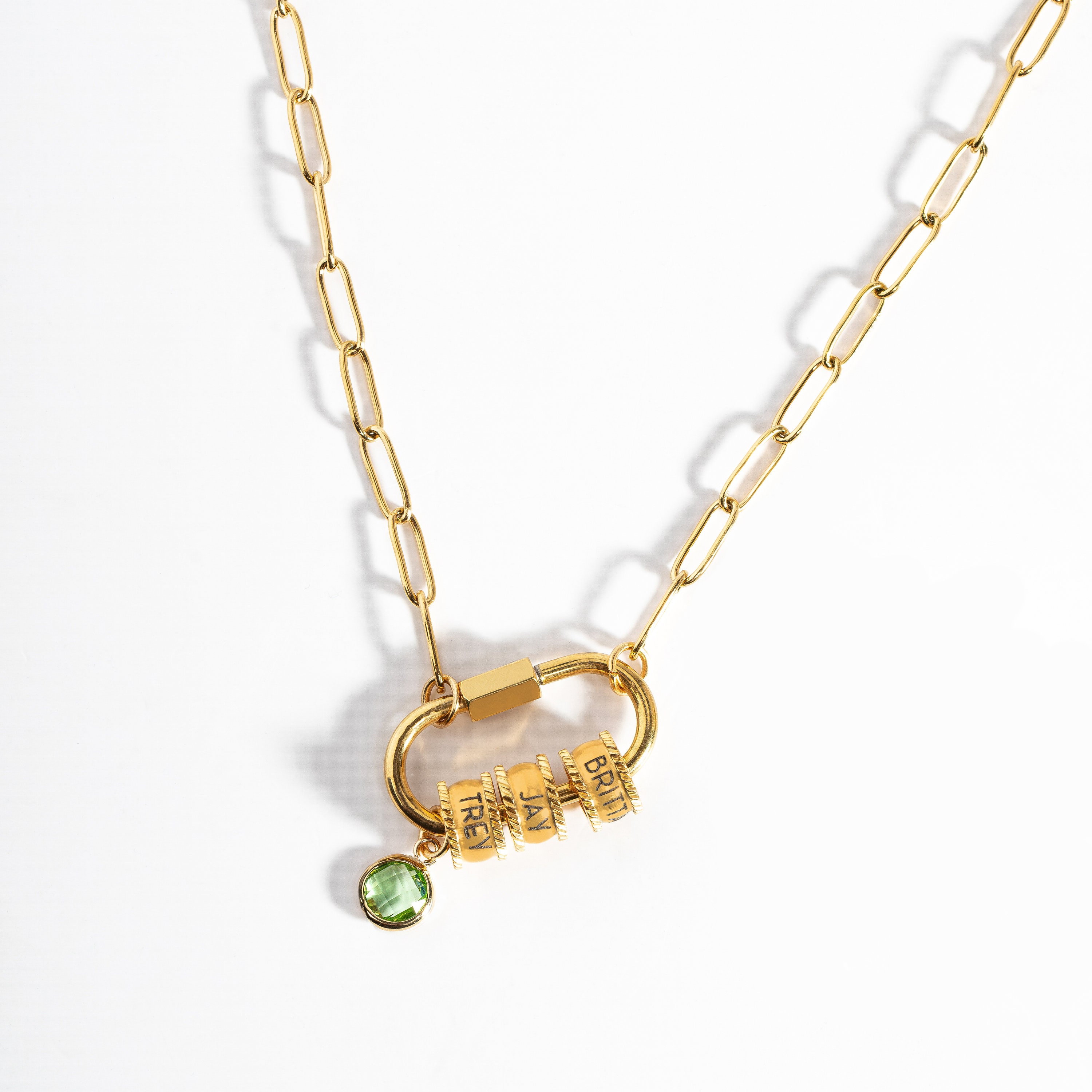 Personalized Carabiner Name Charm Necklace with Birthstone | GC050