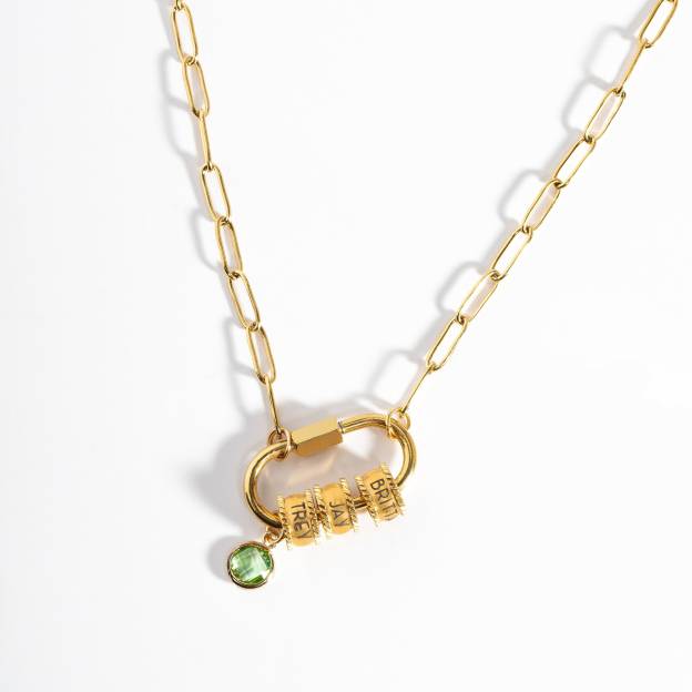 Personalized Carabiner Name Charm Necklace with Birthstone | GC050