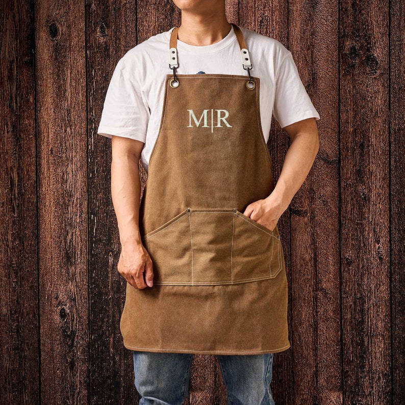 Personalized Embroidery Canvas Apron with Pockets for Unisex Adult | GC037