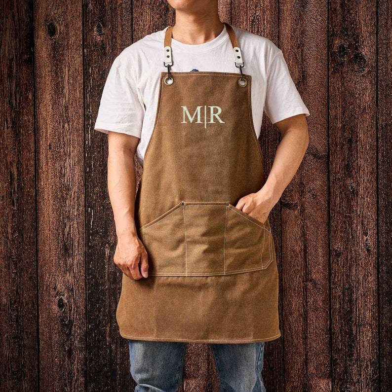 Personalized Embroidery Canvas Apron with Pockets for Unisex Adult | GC037