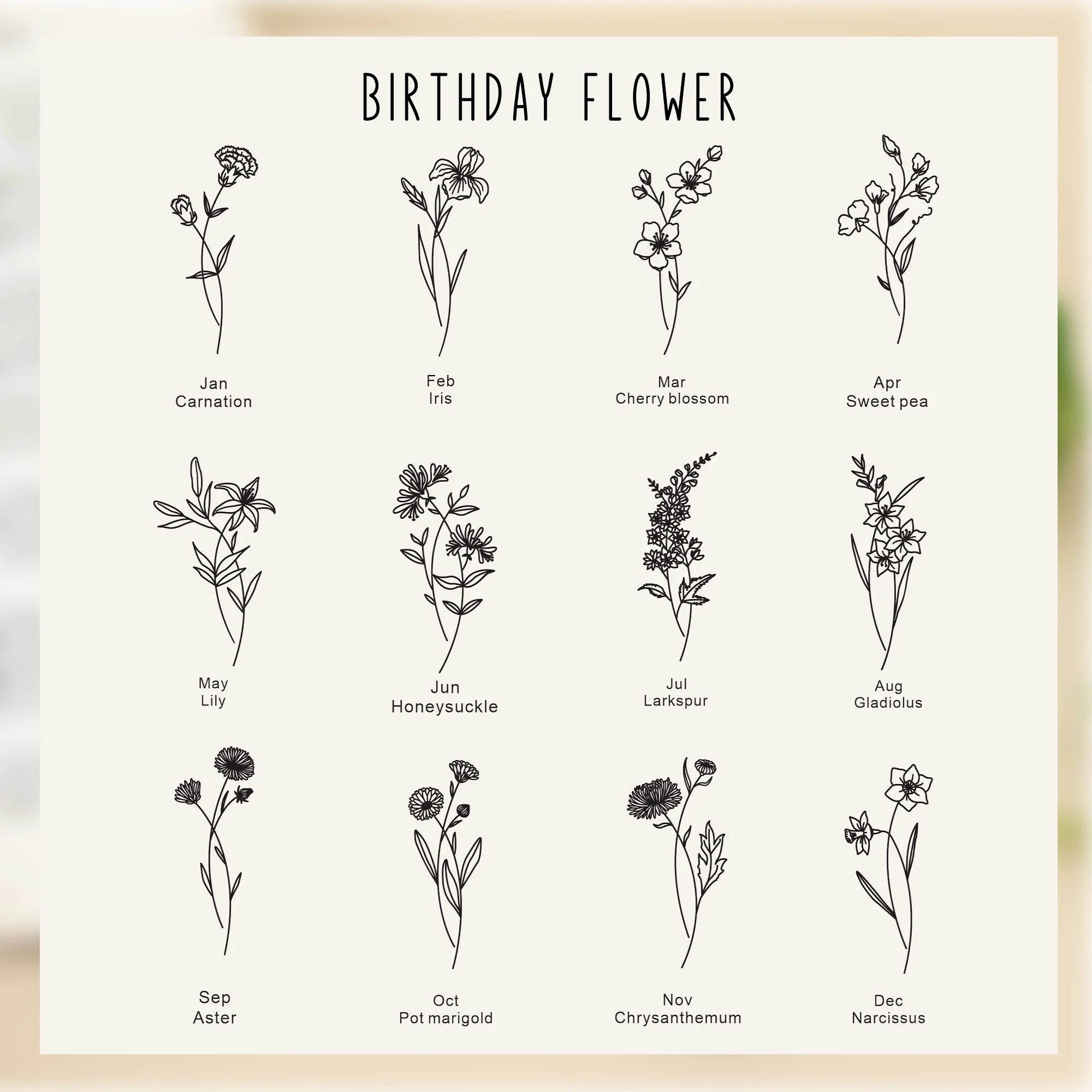 Personalized Birth Month Flower Leather Bookmark | GC020