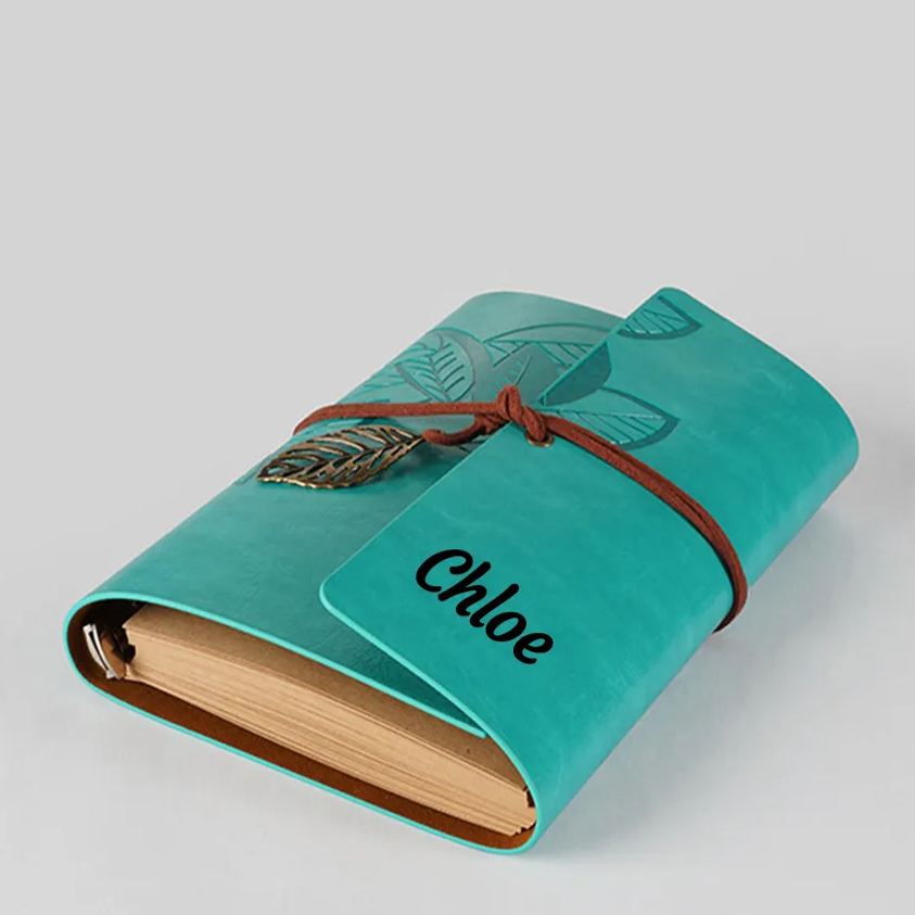 Personalized Name Leather Floral Notebook | GC004