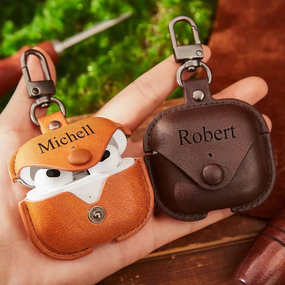 Personalized Leather Airpods Case Cover With Hanging Ring | GC013