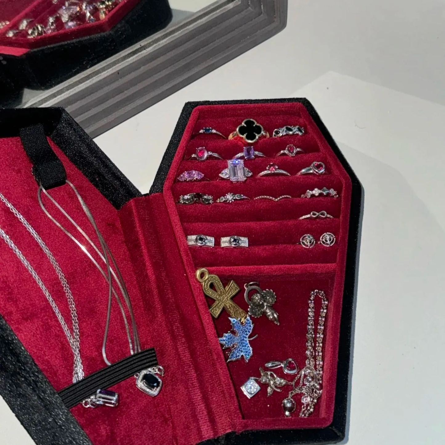 Personalized Handmade Gothic Coffin Velvet Jewelry Box | GC038