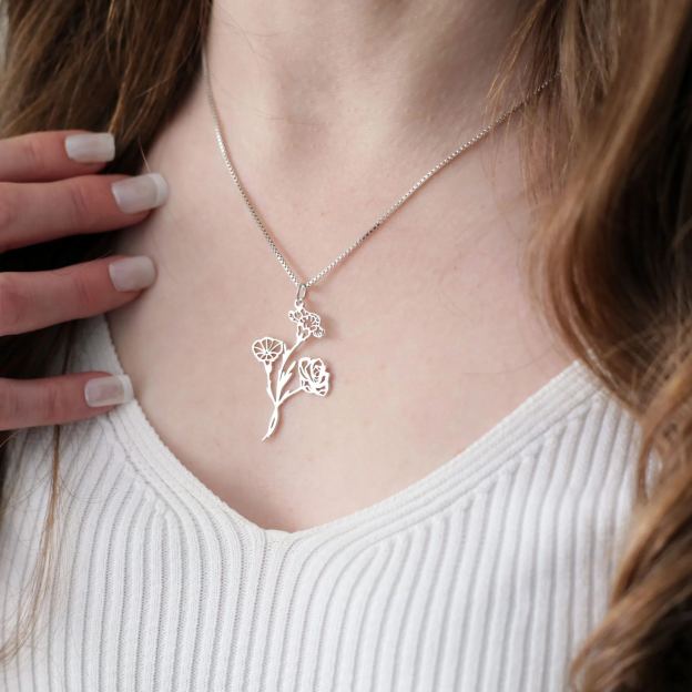 Personalized Family Birth Flower Bouquet Necklace | GC049