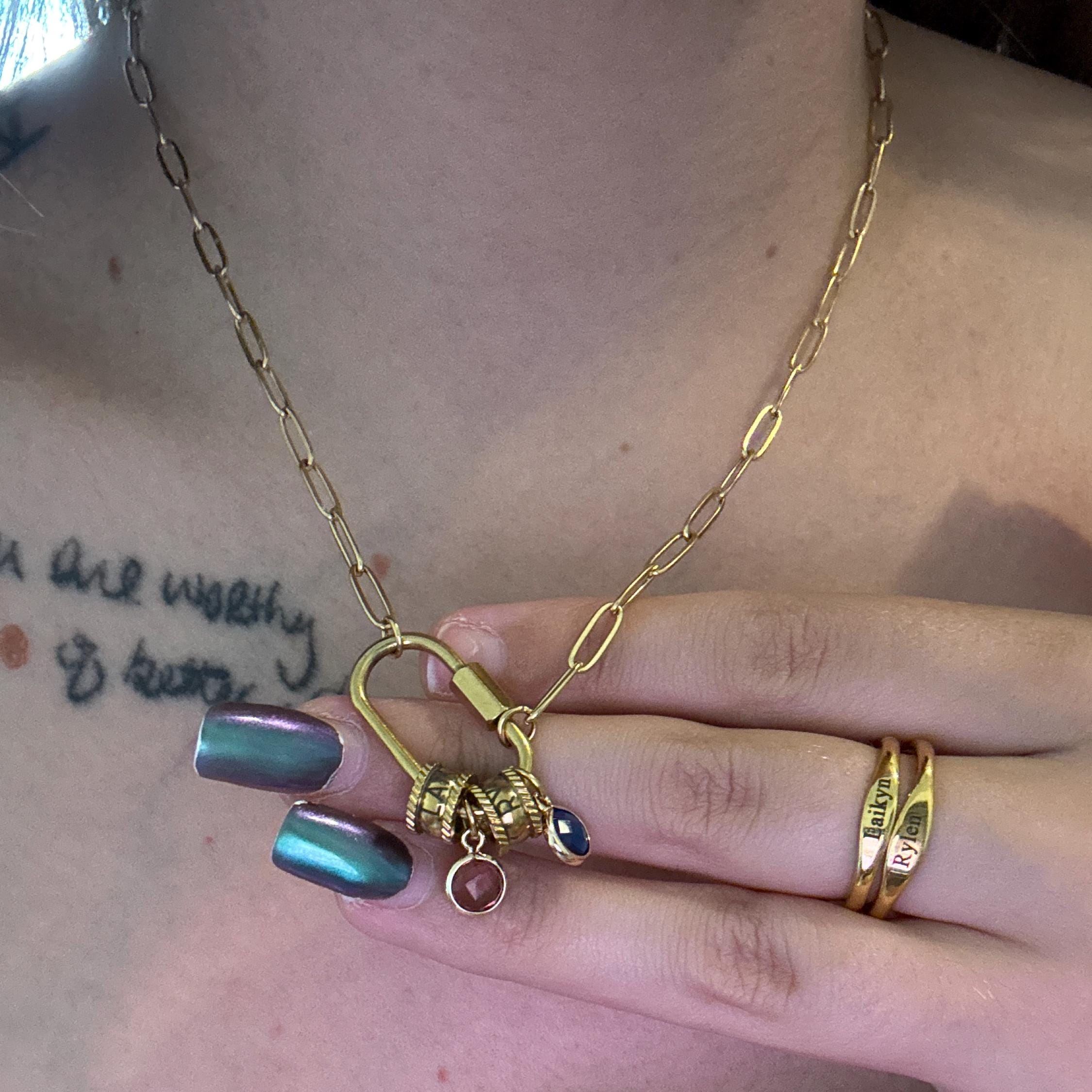 Personalized Carabiner Name Charm Necklace with Birthstone | GC050