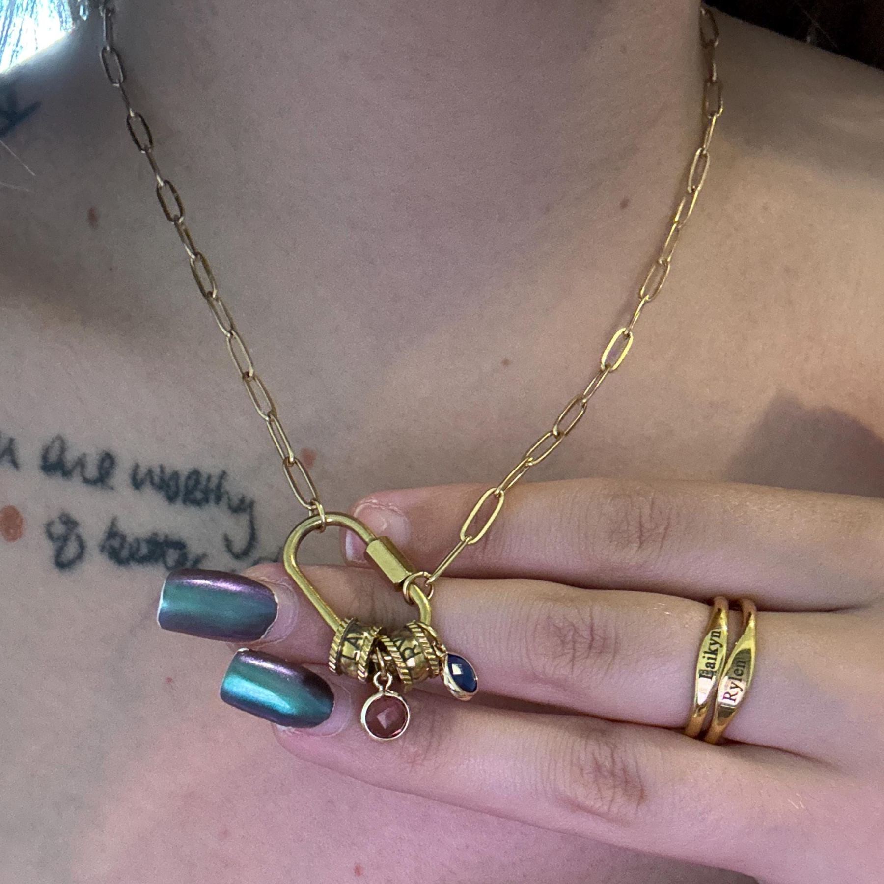 Personalized Carabiner Name Charm Necklace with Birthstone | GC050