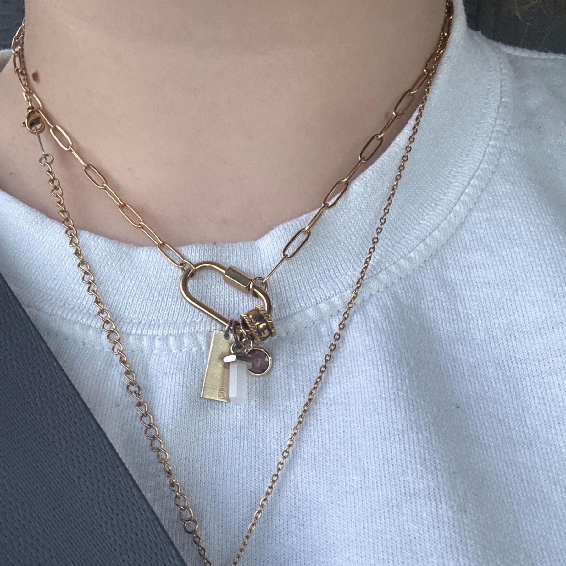 Personalized Carabiner Name Charm Necklace with Birthstone | GC050