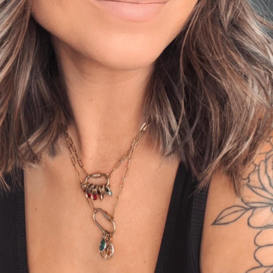 Personalized Carabiner Name Charm Necklace with Birthstone | GC050