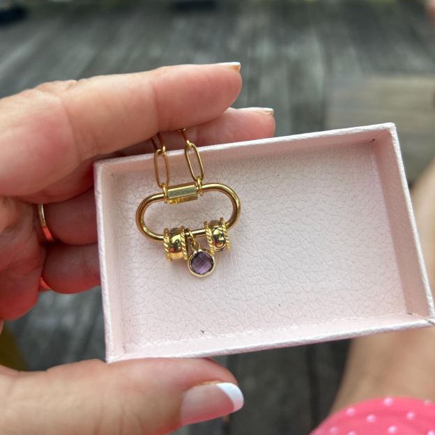 Personalized Carabiner Name Charm Necklace with Birthstone | GC050