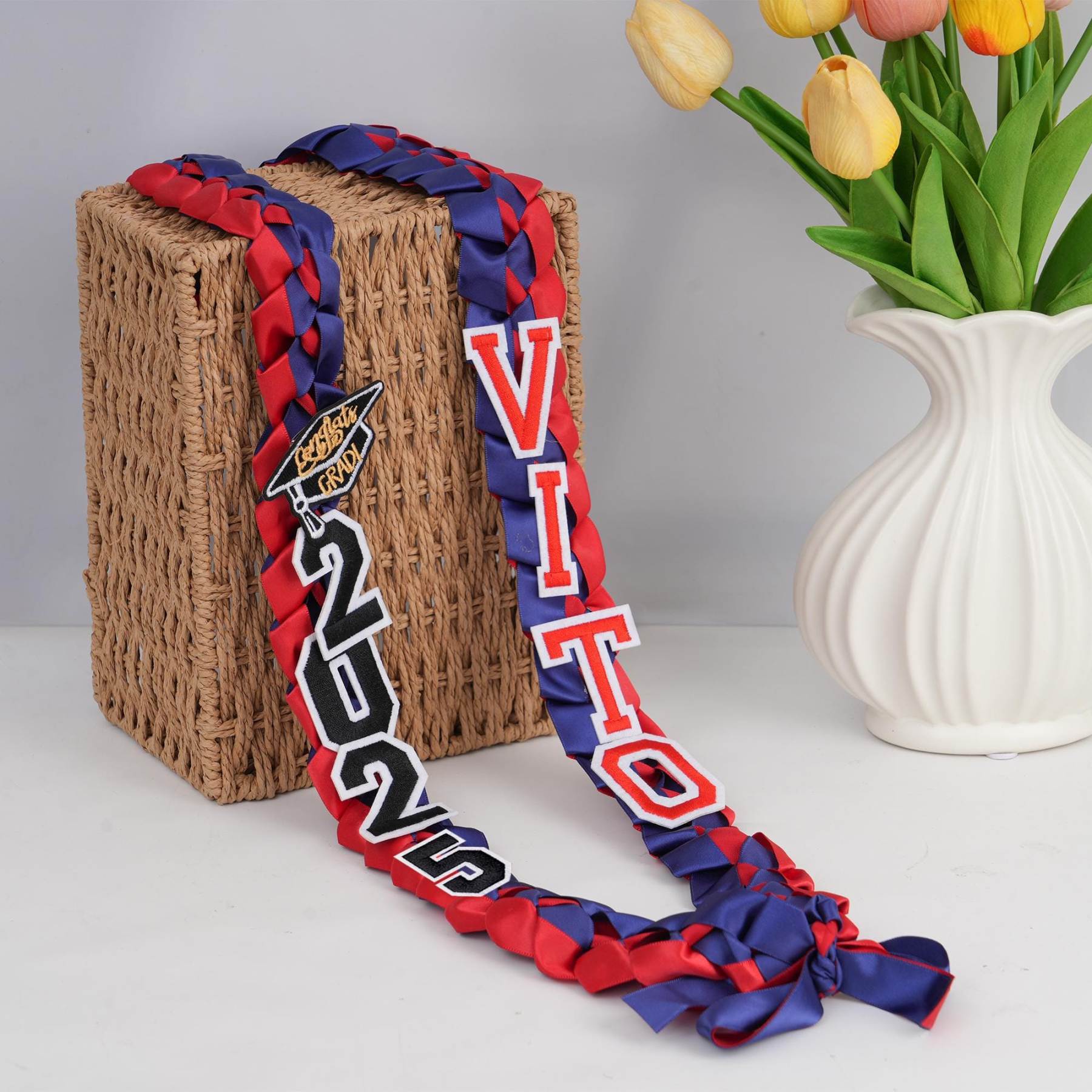 Personalized Name Braided Satin Ribbon Graduation Lei | KKSchool10