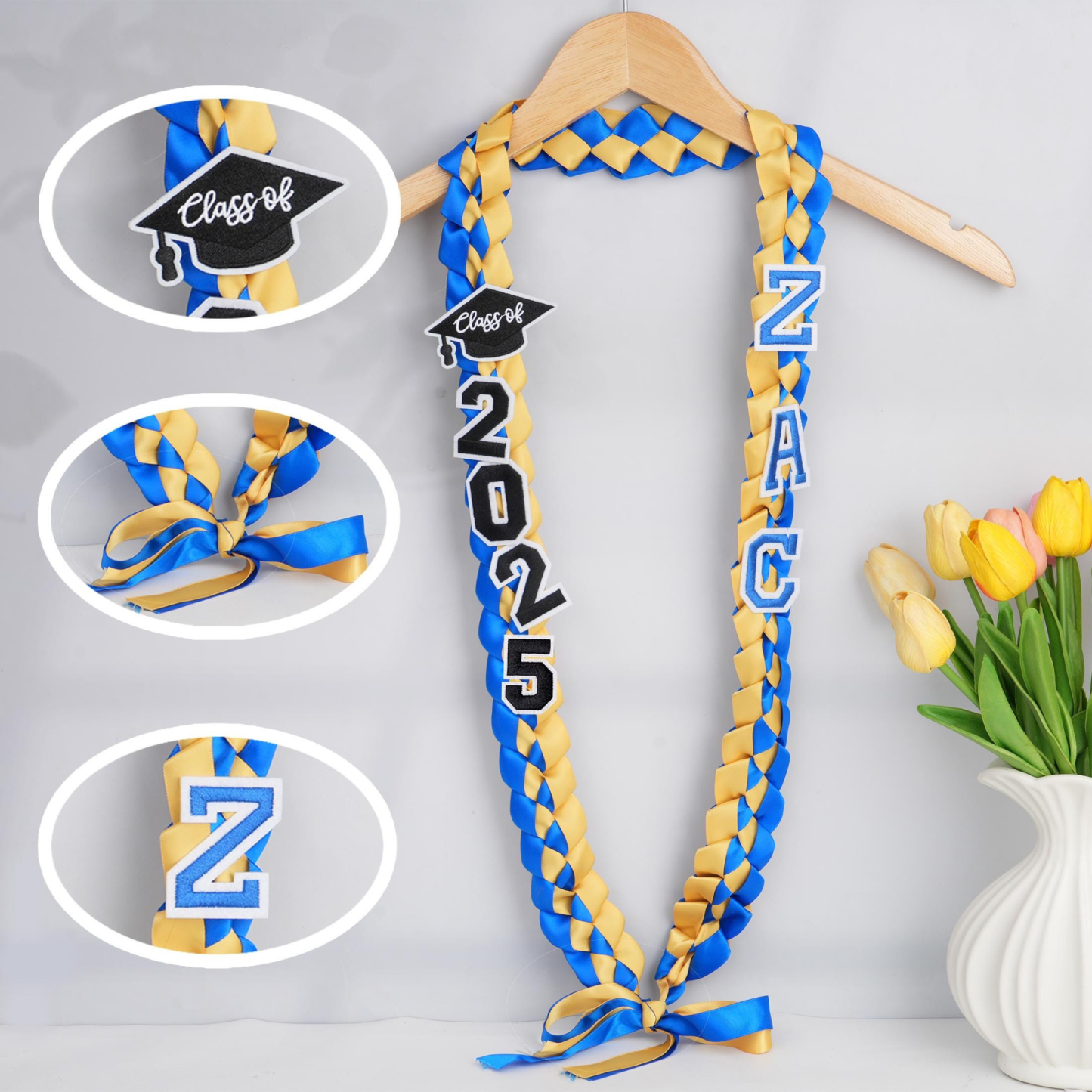 Personalized Name Braided Satin Ribbon Graduation Lei | KKSchool10