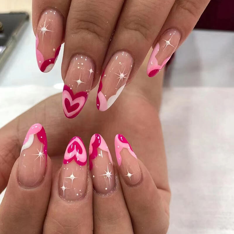 Almond Rose Heart Nails