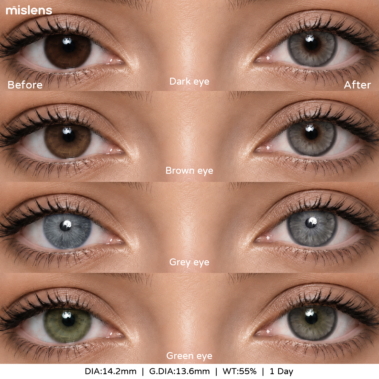 【New】Mislens Ease Grey 1-Day Lenses (10 Lenses / Box)