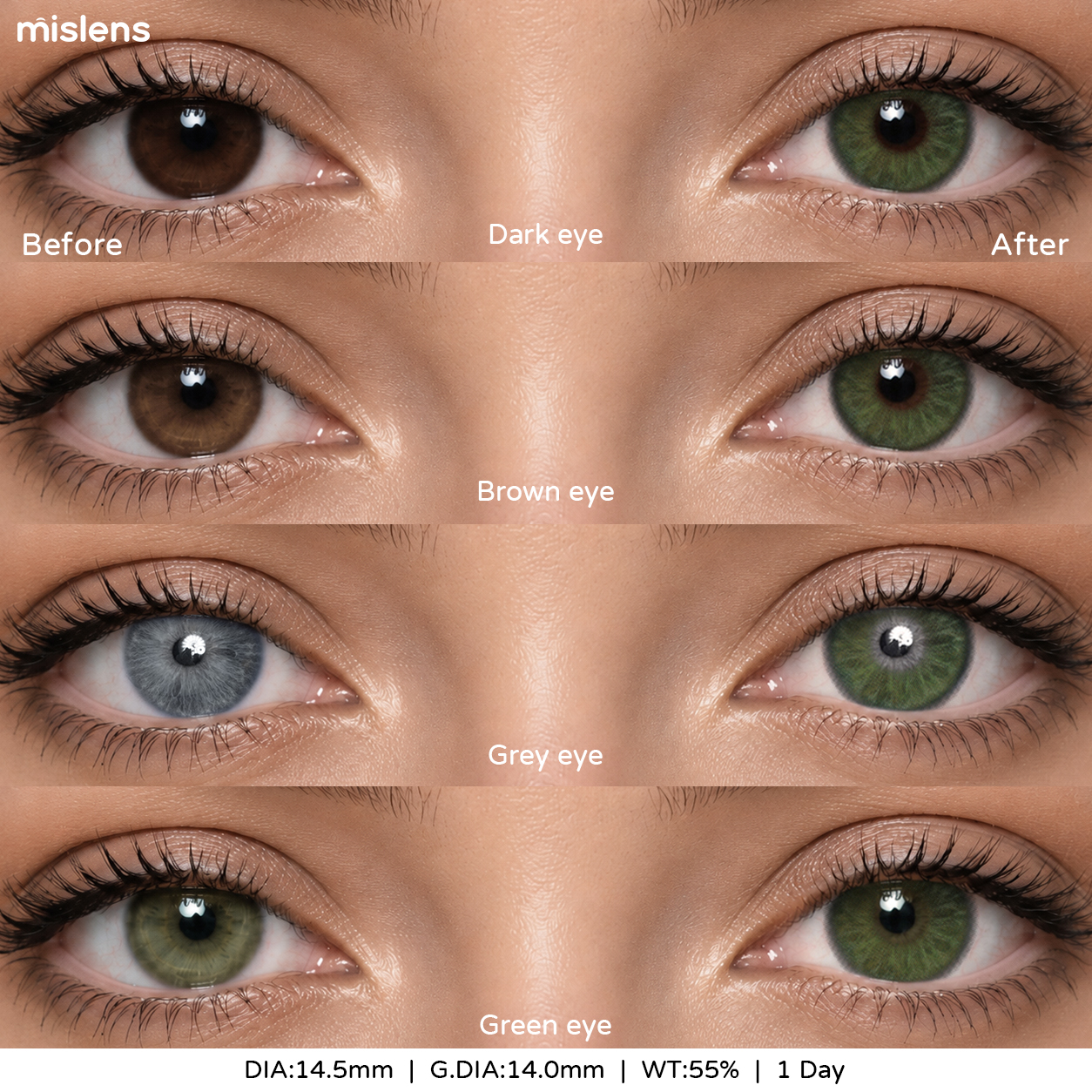 【New】Mislens Reverie Green 1-Day Lenses (10 Lenses / Box)