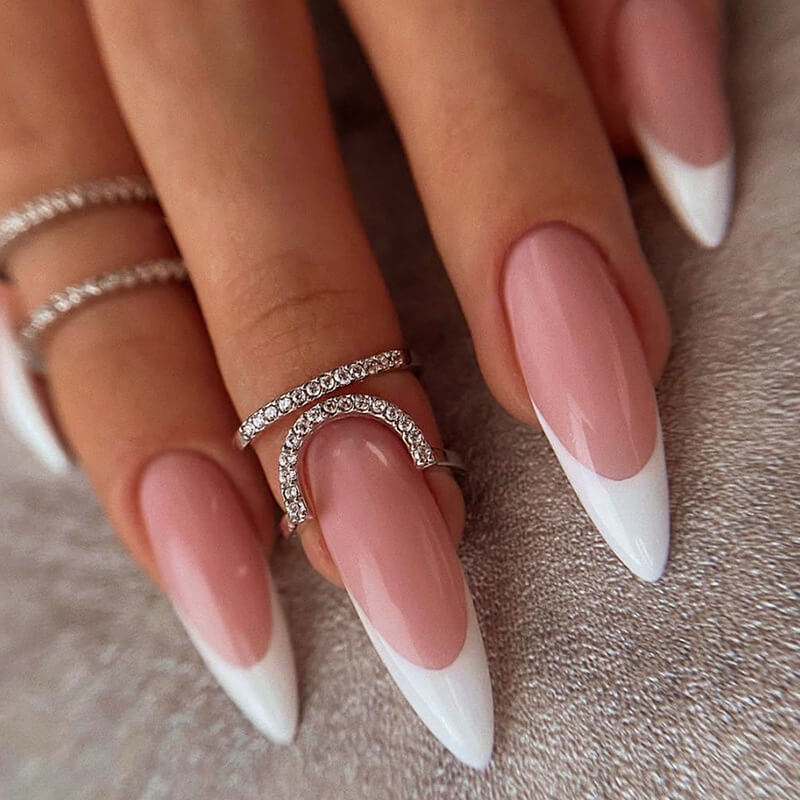 French Almond Long Solid Color Nails
