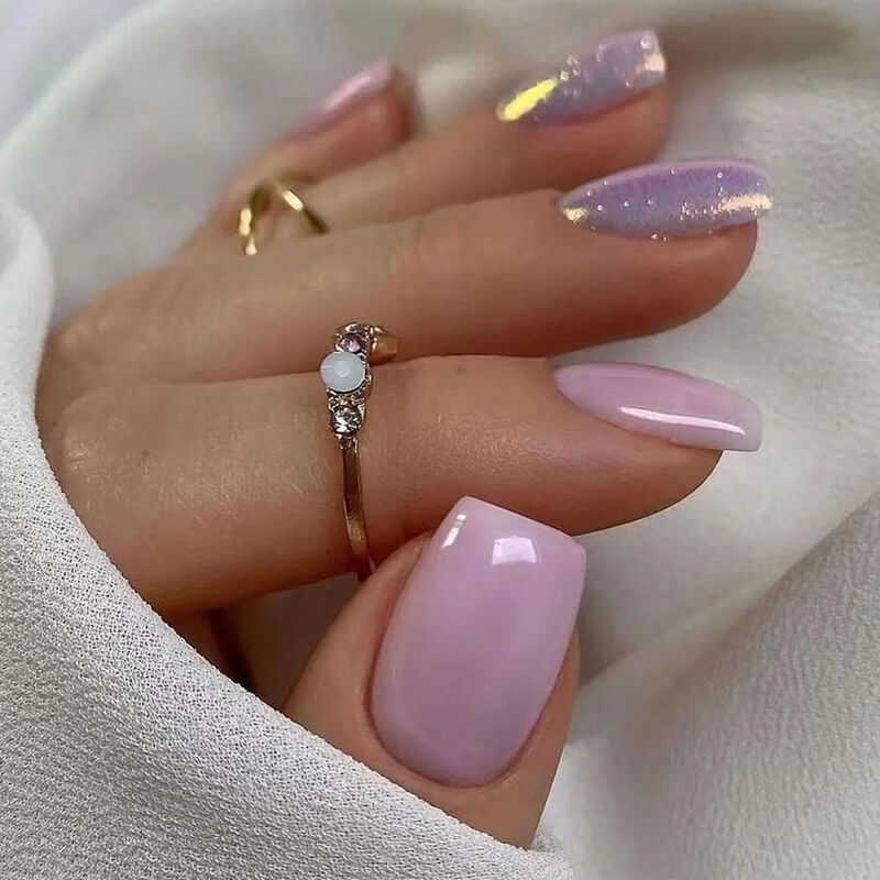 Short Taro Purple Glitter Nails