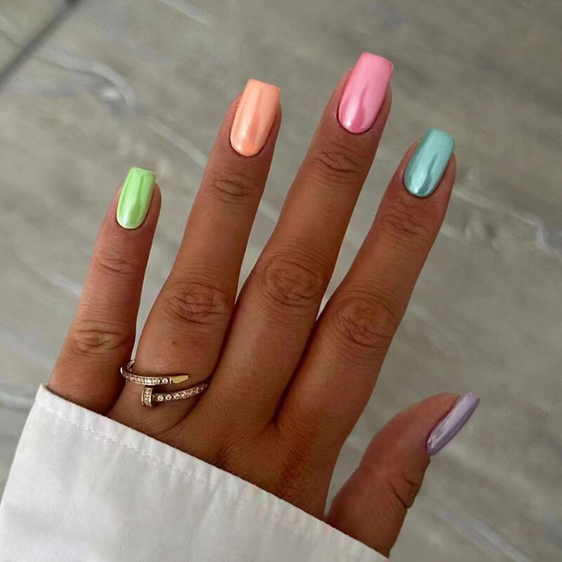 Square Aurora Colorful Nails