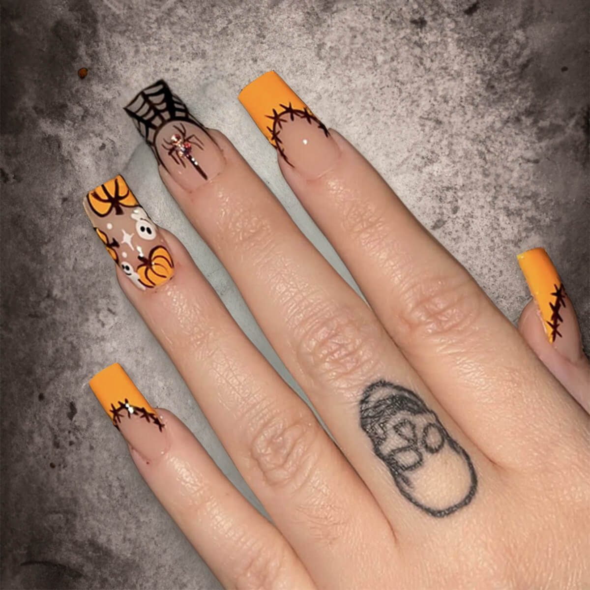 Halloween Orange Spider Spooky Nails