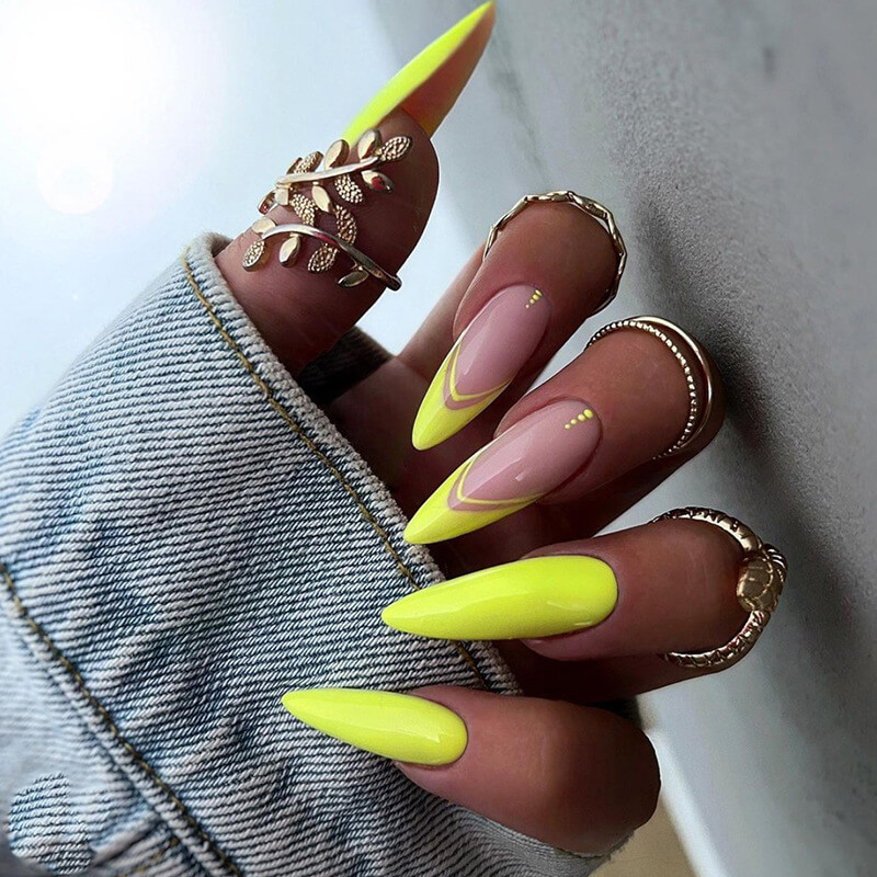 French Almond Goose Yellow Nails